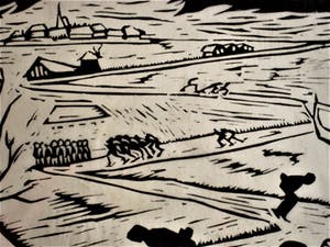 Hendrik van der Horst - UNIEK GRAFIEK! Grote Sport-Linosnede "de barre Elfstedentocht 1963" kopen? Bied vanaf 10!