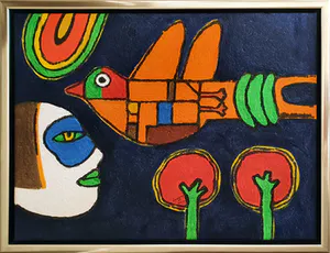 Corneille - Carborundum: 'Vamp lunaire et oiseau de nuit' - Ingelijst (Groot) kopen? Bied vanaf 890!