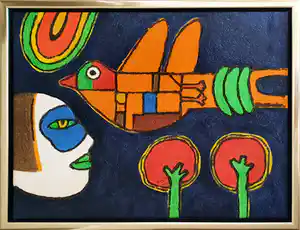 Corneille - Carborundum: 'Vamp lunaire et oiseau de nuit' - Ingelijst (Groot) verkocht voor € 890!