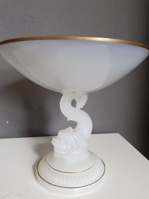 Cristallerie de Portieux - Melkglas Sierschaal Fish/Dolfijn met gouden rand kopen? Bied vanaf 35!