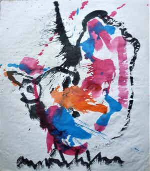 Anton Heyboer - De oervogel krachtige kleurige schildering . verkocht voor € 275!