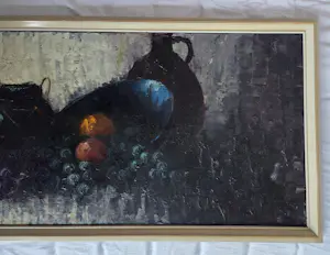 Peter Brouwer - Stilleven met fruit en flessen en potten. kopen? Bied vanaf 129!