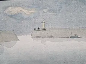 Mart Kempers - verstilde Aquarel - Megavissy Cornwall - gesigneerd - 1984 - met opdracht kopen? Bied vanaf 48!