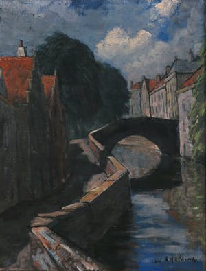 Rudolf Hendrik Oldeman - Olieverf op doek, Gezicht op een grachtje met brug - Ingelijst kopen? Bied vanaf 40!