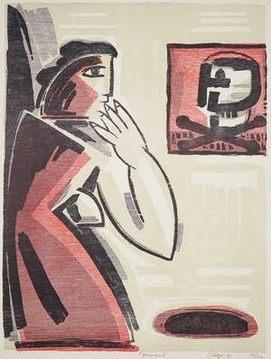 Yvan Theys - Houtsnede, Peinzend kopen? Bied vanaf 50!