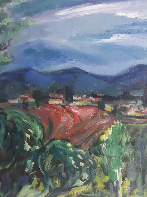 Jacques Mels - Kleurrijk landschap met huisjes kopen? Bied vanaf 70!