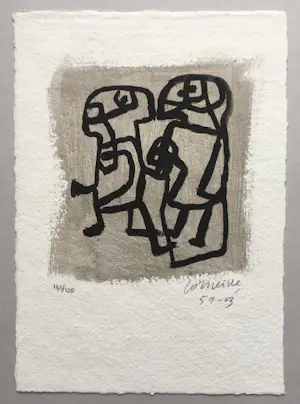 Corneille - zeefdruk op geschept papier met aquarel ondergrond - Cobra figuren - 1950/2003. kopen? Bied vanaf 225!