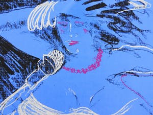 Dees De Bruyne - Femme Bleu avec collier rouge kopen? Bied vanaf 50!