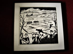 Hendrik van der Horst - UNIEK GRAFIEK! Grote Sport-Linosnede "de barre Elfstedentocht 1963" kopen? Bied vanaf 10!