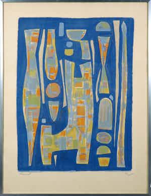 Alfred Manessier - Litho, Abstracte compositie - Ingelijst verkocht voor € 50!