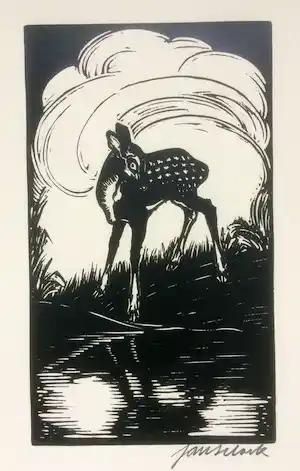 Jan Schonk - Houtsnede "Hertje" 1928 verkauft für € 35!