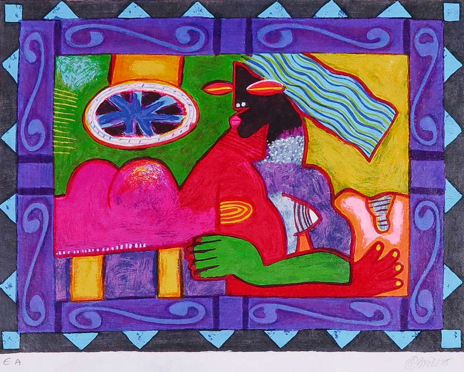 Clemens Briels - Zeefdruk, Mujer (pelo azul) verkocht voor € 1!