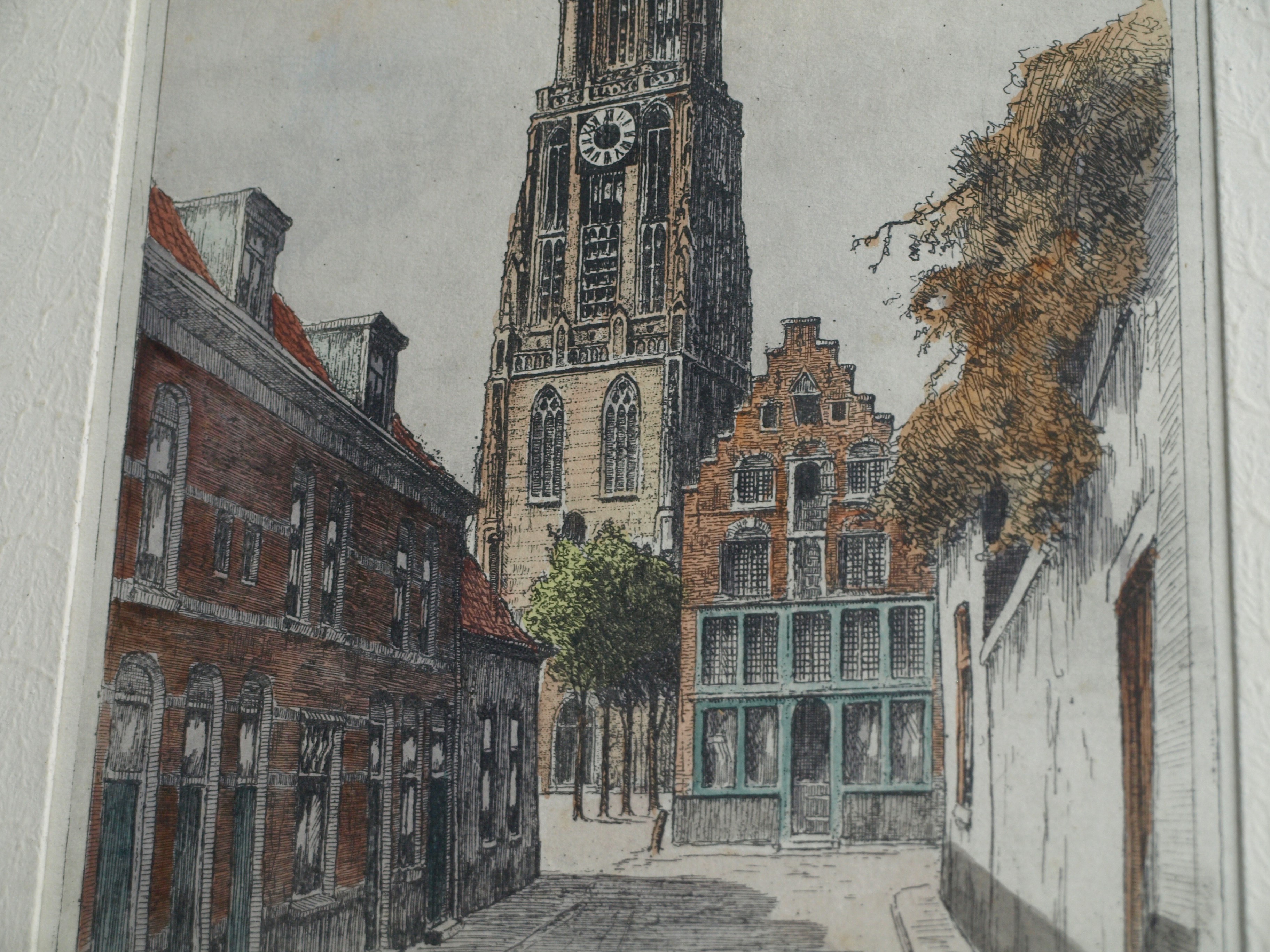 Marius Johannes Janssen - Ets , Onze Lieve Vrouwetoren Amersfoort – Gesigneerd en ingelijst – ca 1935 kopen? Bied vanaf 30!