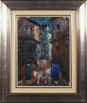 Niet of onleesbaar gesigneerd - Olieverf op board, Stadsgezicht - Ingelijst kopen? Bied vanaf 1!