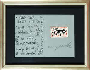 A.R. Penck - Gesigneerde zeefdruk met (ongeopende) telefoonkaart verkocht voor € 1!