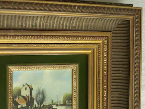 Jens Joppe - Miniatuurschilderij “Dorpje a/h water” , olieverf op panneel – 7 x 9 cm. kopen? Bied vanaf 100!