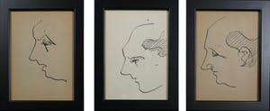 Siep van den Berg - Lot van drie pentekeningen, Drie mannen - Ingelijst kopen? Bied vanaf 35!