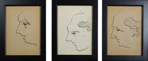 Siep van den Berg - Lot van drie pentekeningen, Drie mannen - Ingelijst verkocht voor € 35!