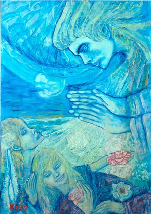 Kiss Riemvis - Olieverf op doek, z.t. Droomfiguren - Ingelijst kopen? Bied vanaf 50!