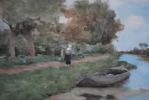 Jan Hendrik Weissenbruch - [toegeschreven] - Hollands landschap - grote aquarel kopen? Bied vanaf 150!