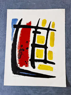 Wim Motz - 1957 - geometrisch abstracte kleuren-lithografie - zonder titel- gesigneerd kopen? Bied vanaf 39!