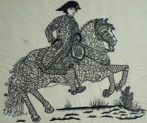 Niet of onleesbaar gesigneerd - Inkttekening , “Ruiter te Paard” – ingelijst kopen? Bied vanaf 10!