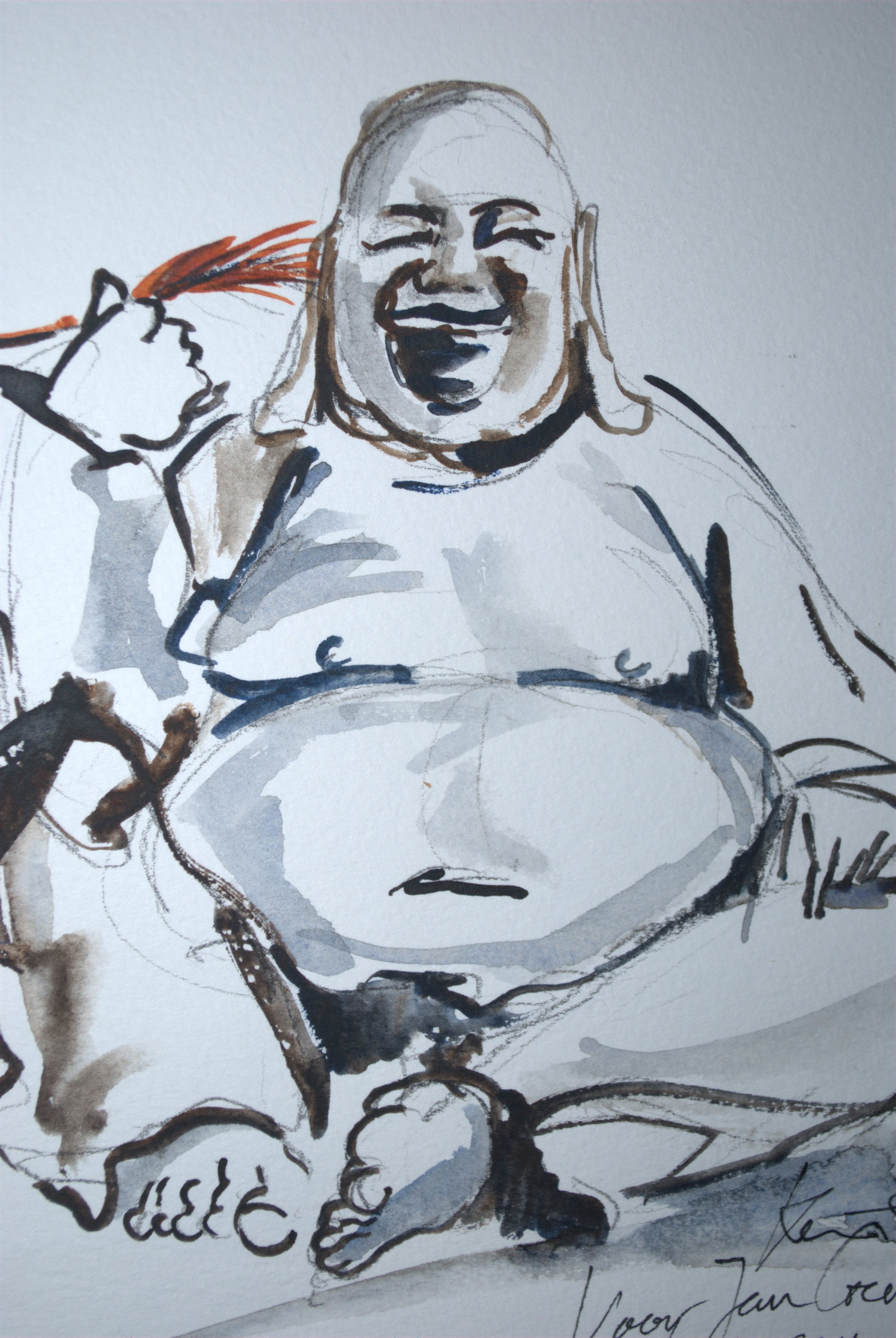 Niet of onleesbaar gesigneerd - inkttekening lachende Boeddha kopen? Bied vanaf 1!