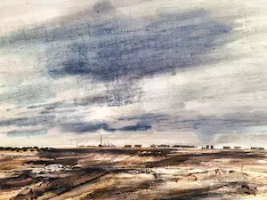 Jan Burgerhout - Jaren 60 - Gouache "Maashaven gebied Rotterdam" - mooi ingelijst - GROOT!! kopen? Bied vanaf 1!