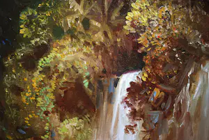 Soedjono Abdullah - Indonesië, een waterval - olieverfschilderij kopen? Bied vanaf 295!