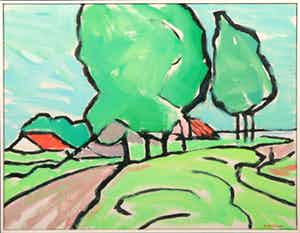 Paul Overhaus - Olieverf op doek, Landweg - Ingelijst verkocht voor € 80!