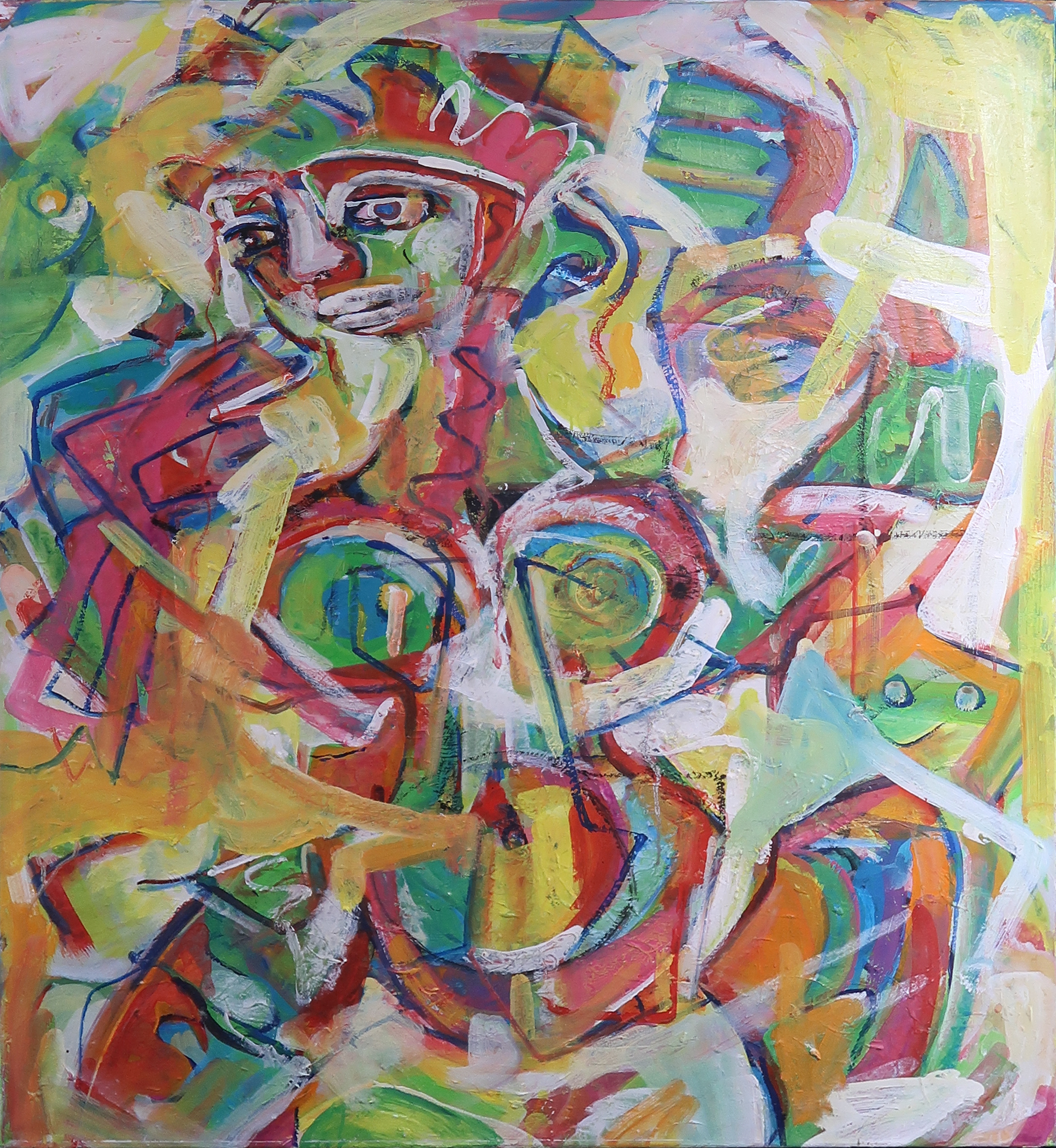 Christine Spierings - Olieverf op doek, Kleurrijke fantasie clown (Groot) verkocht voor € 200!