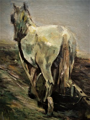 Herman Sanders - Sfeervol impressionistisch olieverf "Boer ploegt het land" gesigneerd kopen? Bied vanaf 20!