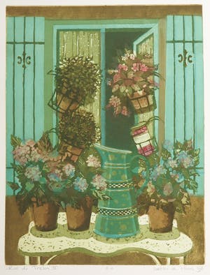 Willy Belinfante - en Laetitia de Haas - Lot van vier kleurenetsen, Bloemen kopen? Bied vanaf 35!