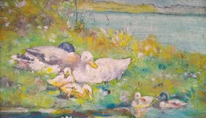 Niet of onleesbaar gesigneerd - Eendenfamilie aan de waterkant kopen? Bied vanaf 1!