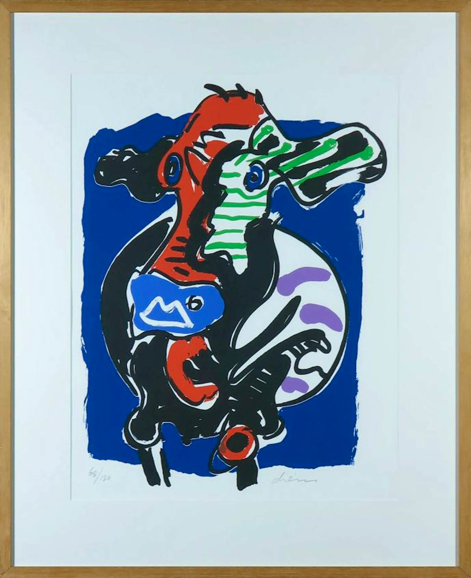 Peter Diem - Zeefdruk, Blauwe koe - Ingelijst verkocht voor € 50!