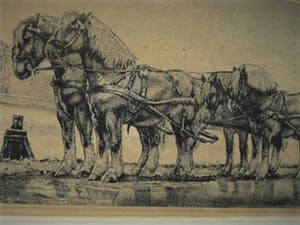 Buy Willem Gerard Hofker - Grote gesigneerde Ets "Bierwagen Amstel Brouwerij met paarden"? Bid from 10!