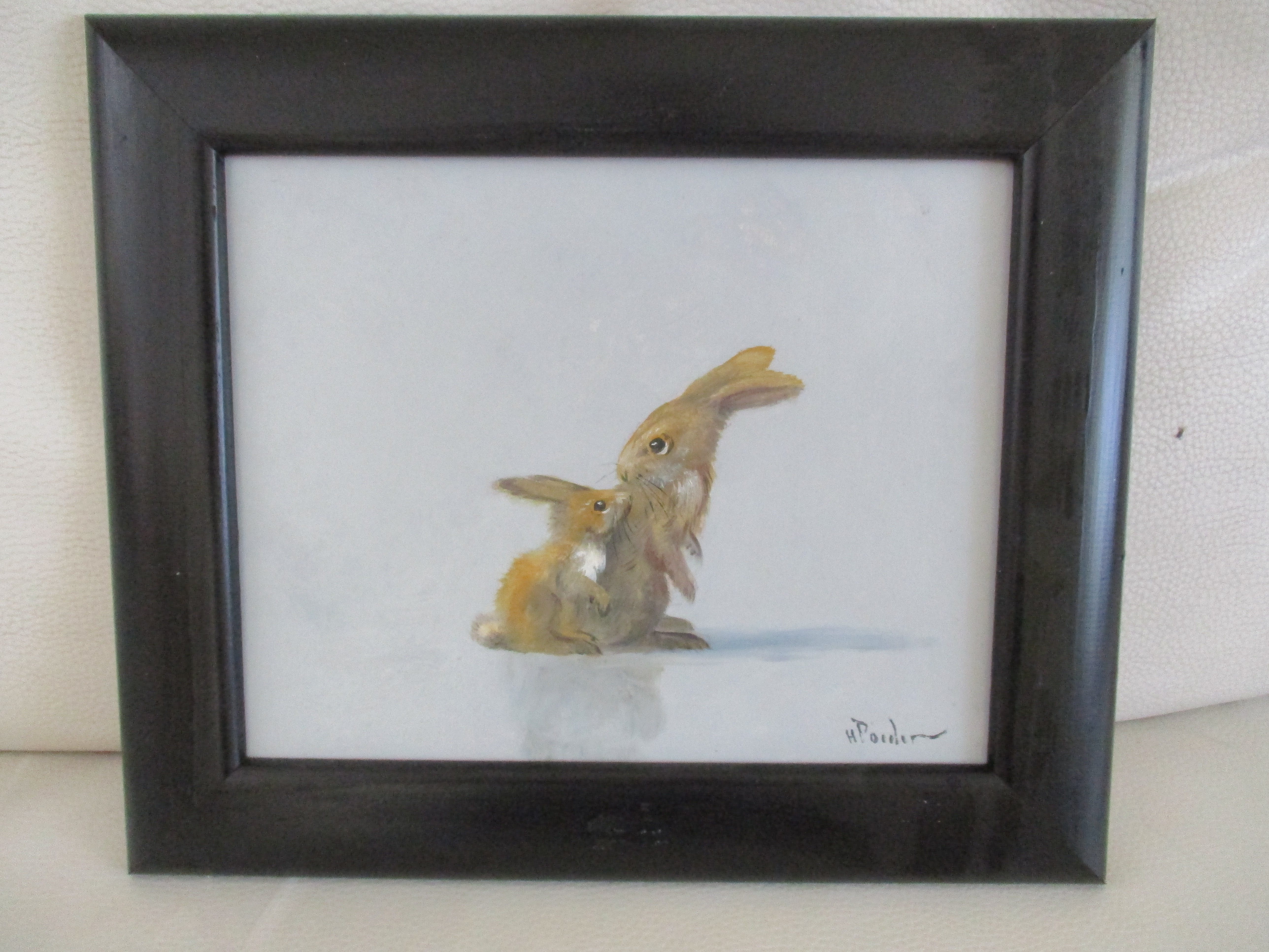 Henk Poeder - Origineel werk op paneel - twee haasjes verkocht voor € 1!