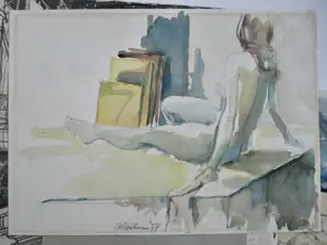 Niet of onleesbaar gesigneerd - 7 Tekeningen/Aquarellen div. kunstenaars oa Bob Damen Ben Snijders kopen? Bied vanaf 1!
