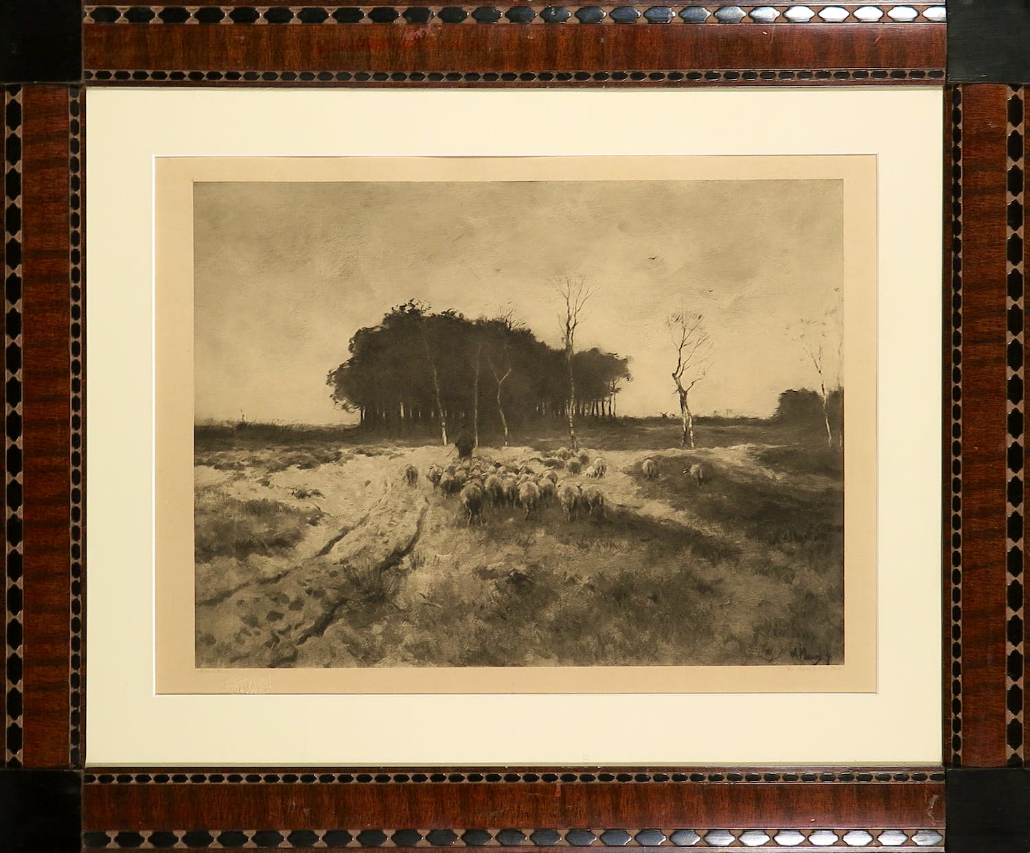 Anton Mauve (sr.) - Heliogravure, Herder met kudde - Ingelijst verkocht voor € 1!
