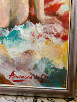 Annemarie de Groot - origineel schilderij van vrouwelijk zittend naakt met bloemen te koop kopen? Bied vanaf 250!