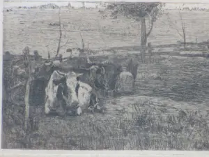 Willem de Zwart - Melkende boer - Ets kopen? Bied vanaf 48!