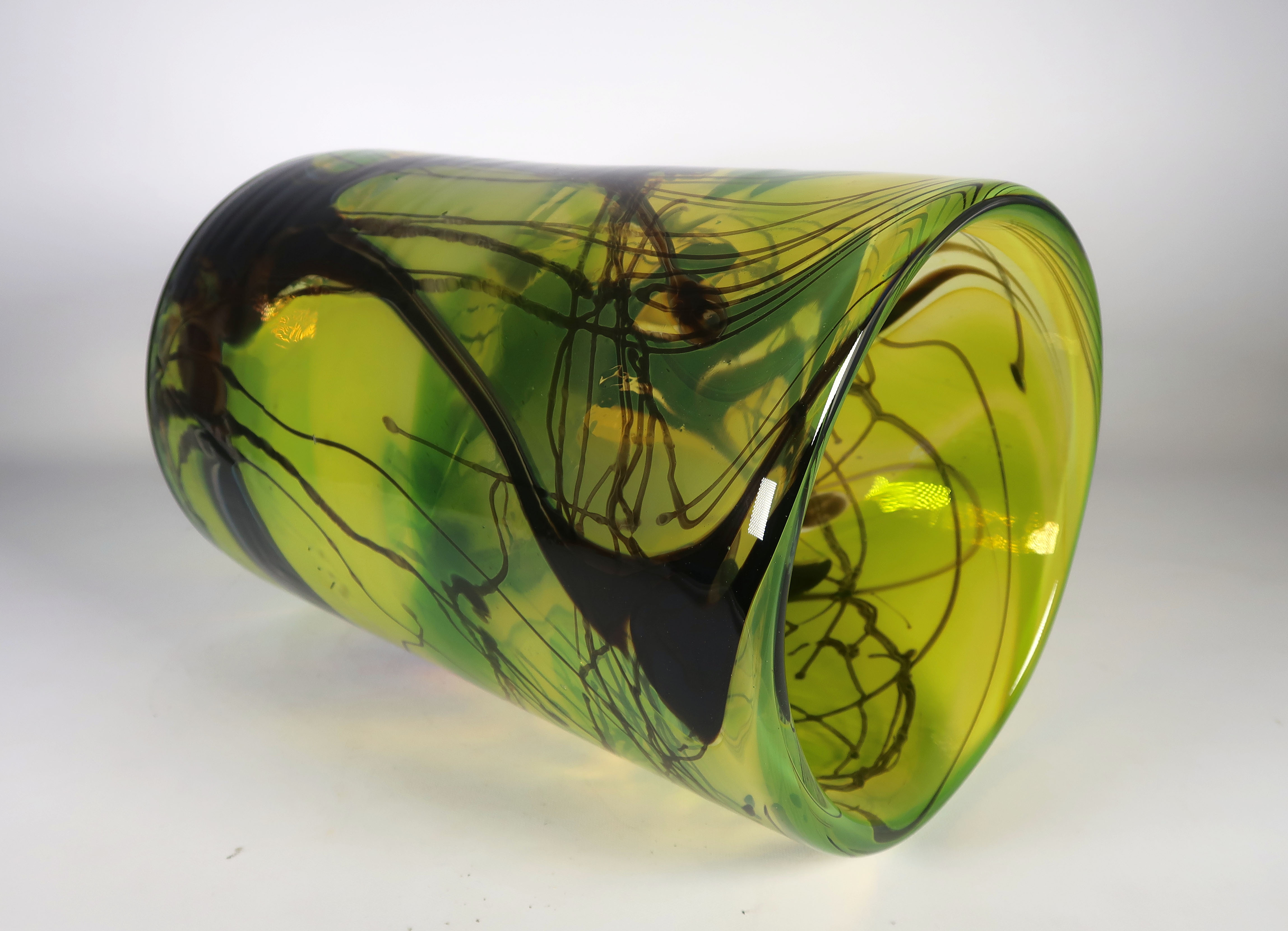 Willem Heesen - Glas, unica groen met geel en zwarte vaas kopen? Bied vanaf 500!