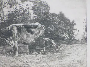 Willem de Zwart - Melkende boer - Ets kopen? Bied vanaf 65!