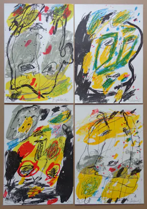 Kees Salentijn - LOT VAN 4 STUKS / ABSTRACTE FIGUREN / KLEURLITHO / 30x21cm / SIG kaufen? Bieten Sie von 25!