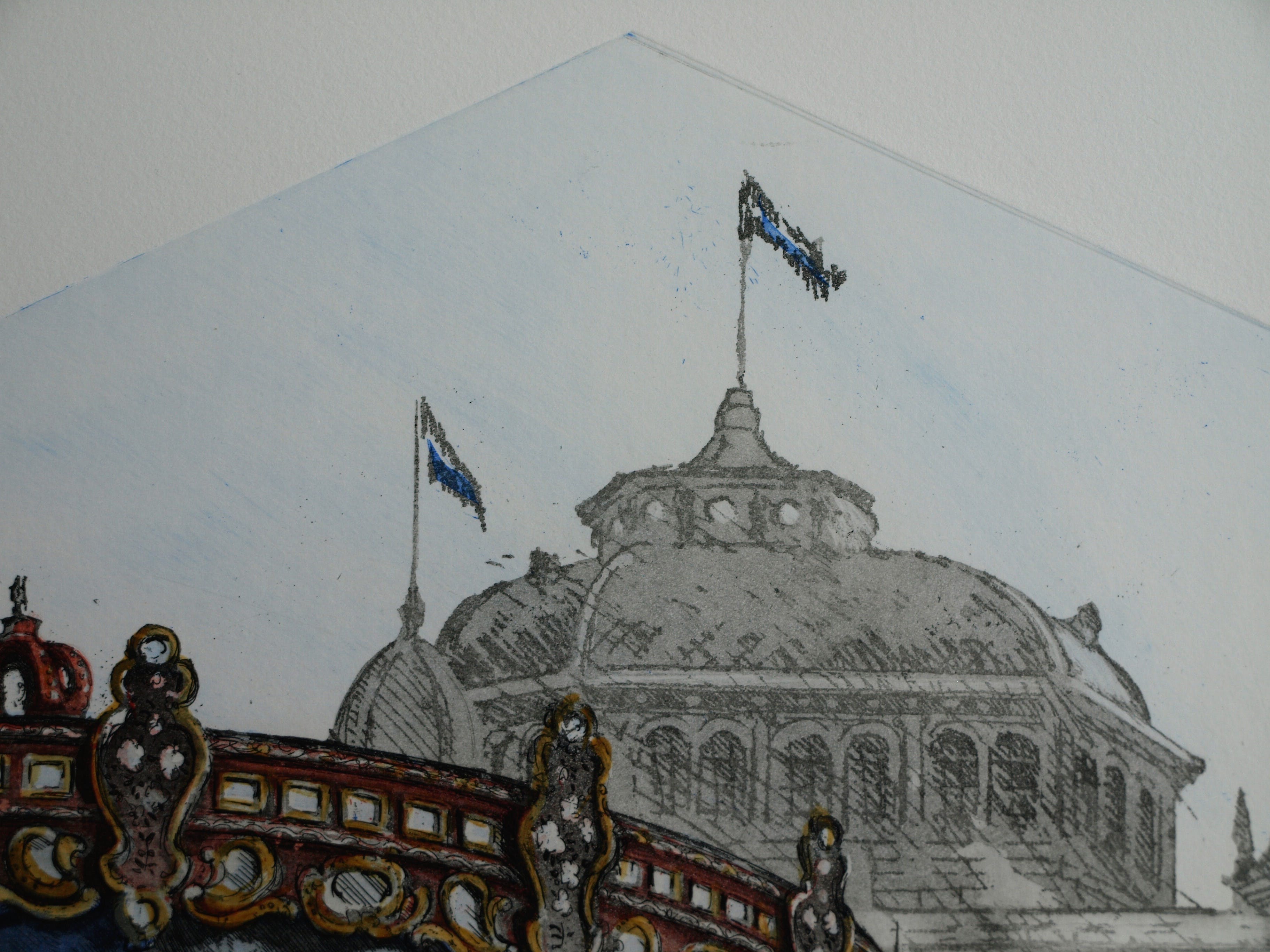 Wim Bettenhausen - Ets , Carousel bij Kurhaus , Scheveningen – ingelijst – 1995 kopen? Bied vanaf 75!