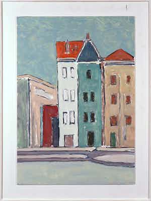 Paul Overhaus - Olieverf op board, Stadsgezicht - Ingelijst verkocht voor € 50!