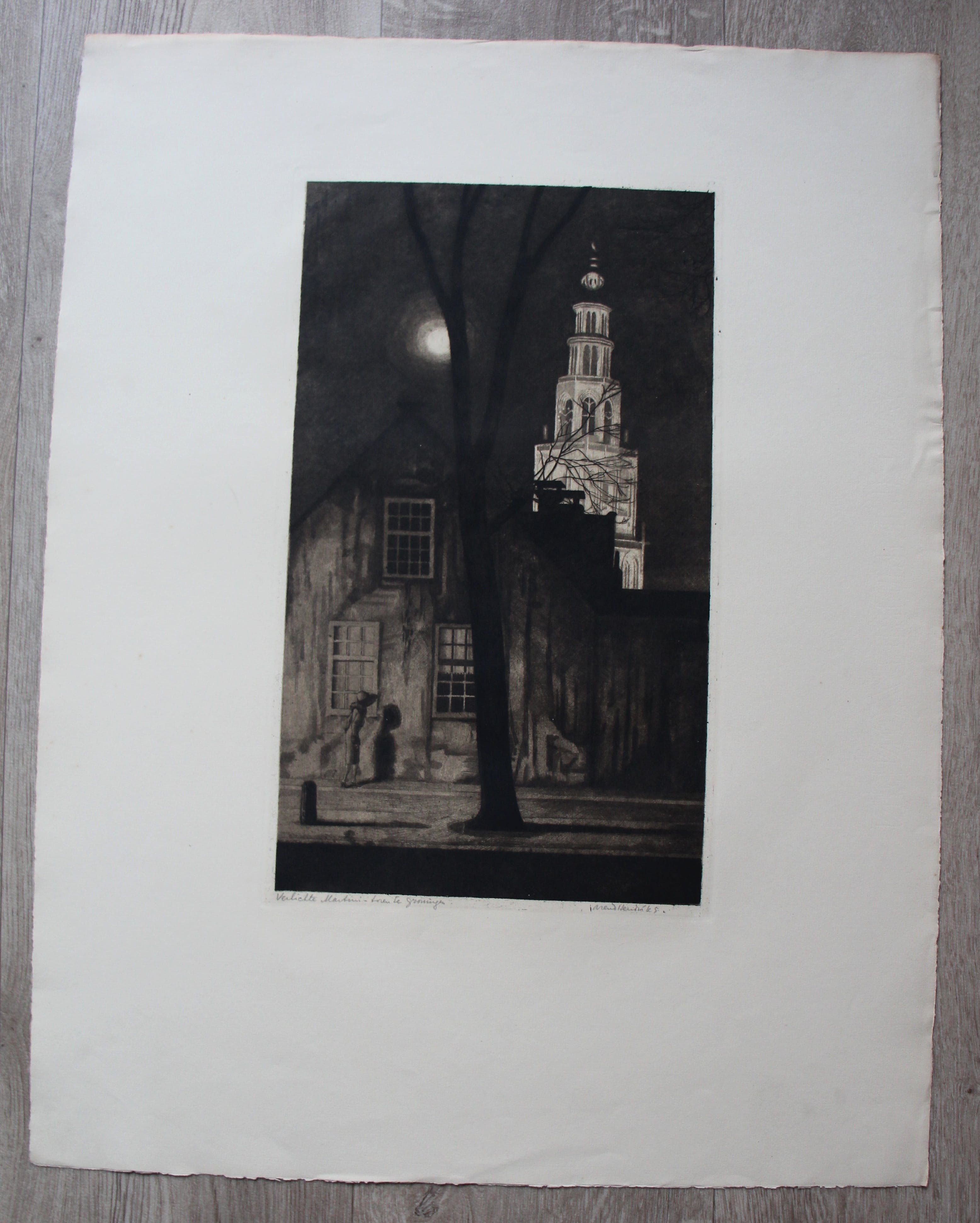 Arend Hendriks - Ets/Aquatint: Verlichte Martinitoren te Groningen kopen? Bied vanaf 75!