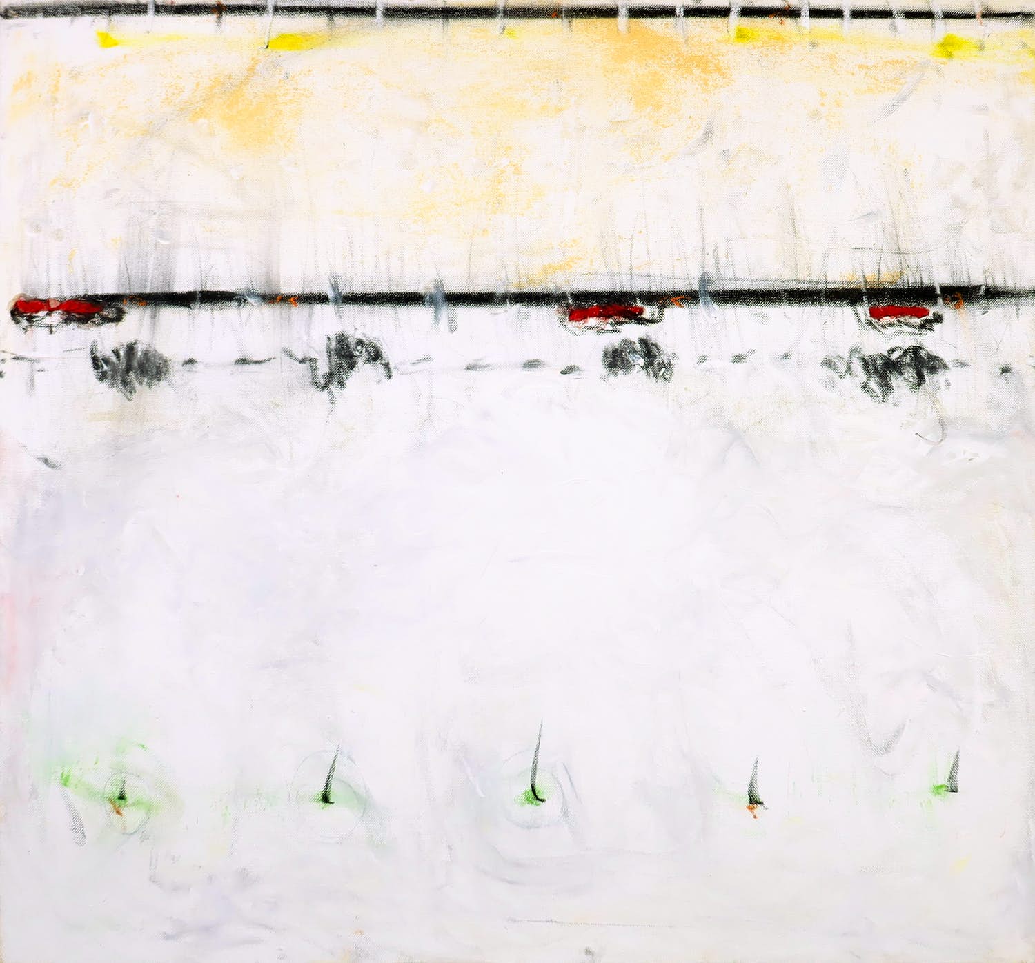 Liselotte Schut - Gemengde techniek op doek, Abstracte compositie verkocht voor € 50!