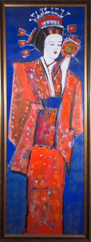 AcheterMaya Wildevuur - Acryl op paneel, Geisha met spiegel - Ingelijst (Groot)? Enchérissez de 10!