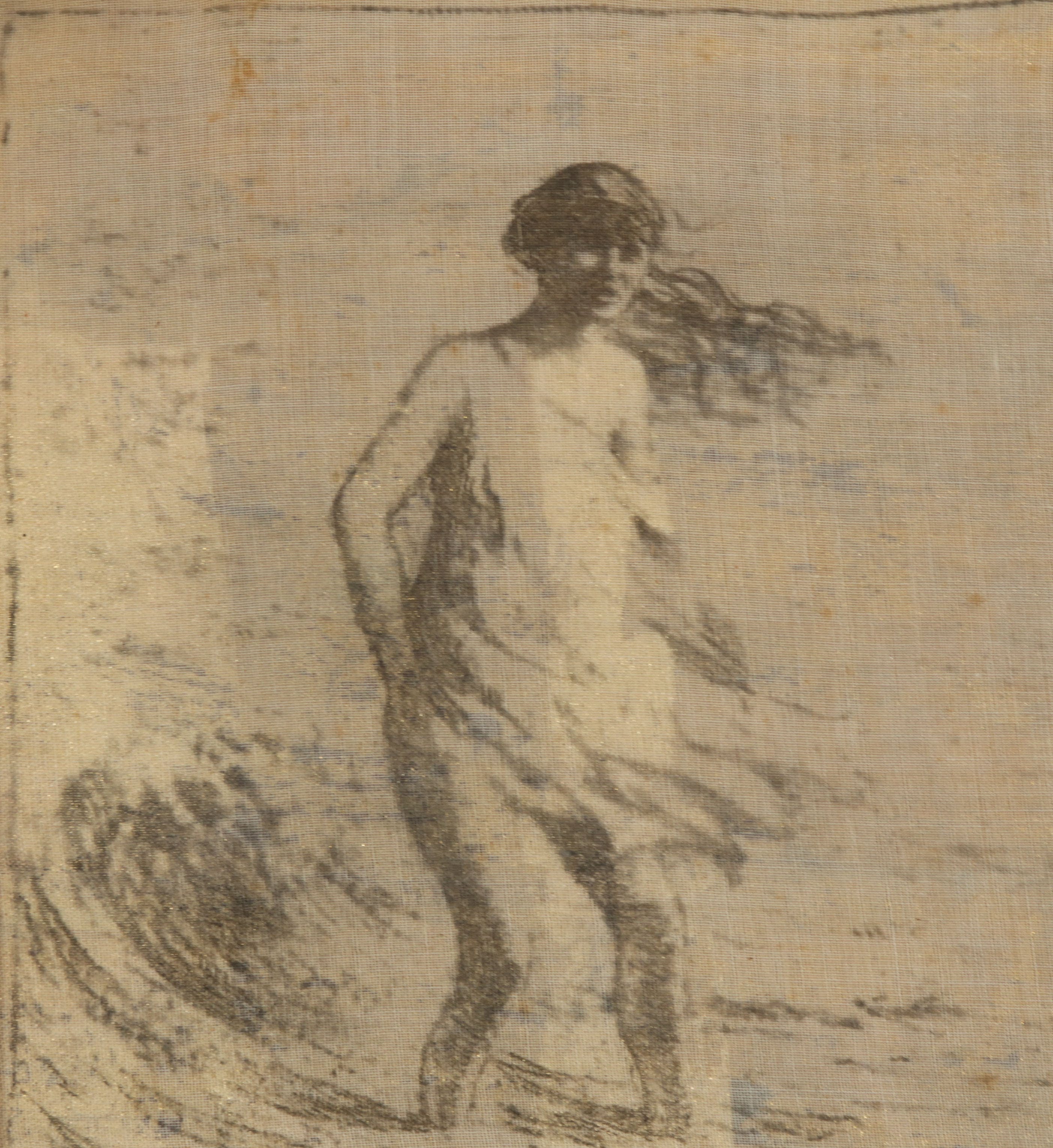 Willem Matthijs Maris - Druk op textiel over goudenkleurige ondergrond, Meisje in zee - Ingelijst kopen? Bied vanaf 35!